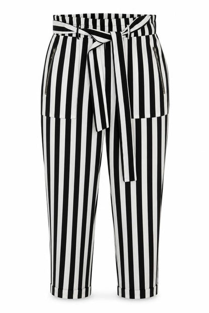 Vero Moda Womens Black Striped Polyester Trousers Size M L24 in Regular Tie