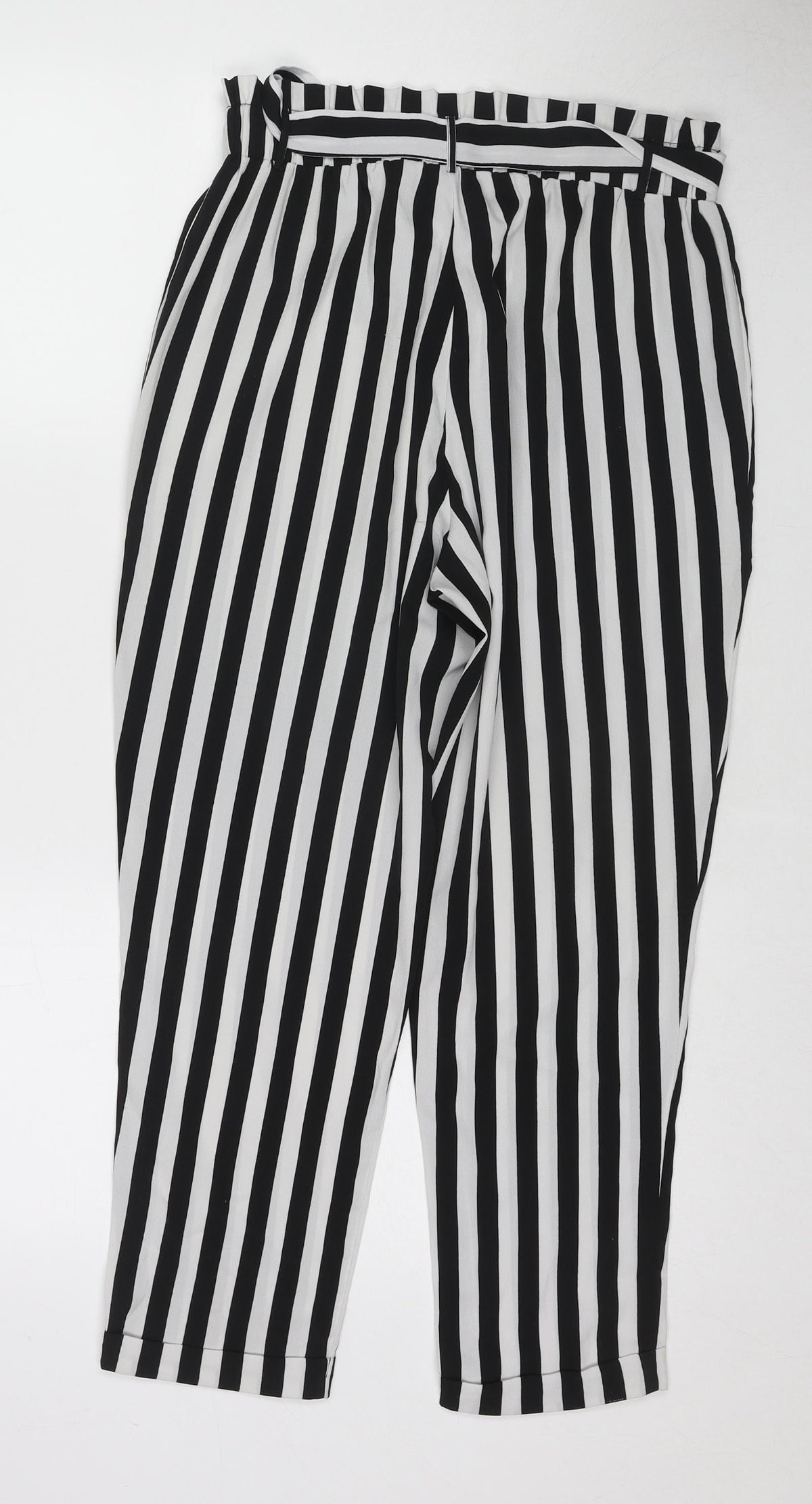 VERO MODA Womens Black Striped Polyester Trousers Size M L24 in Regular Tie