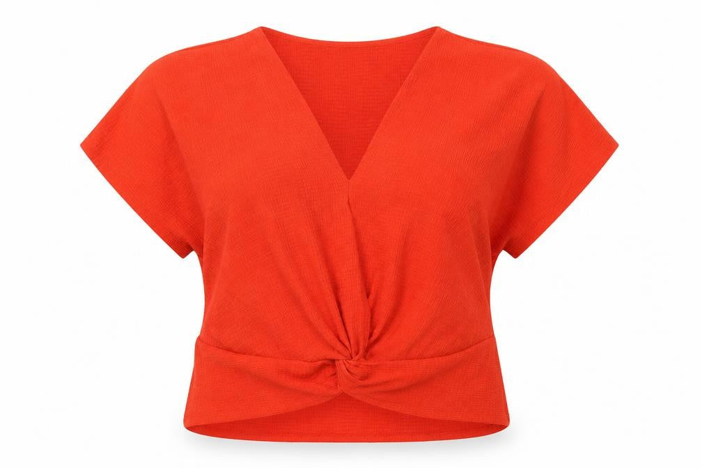 Zara Womens Orange Polyester Basic Blouse Size L V-Neck - Twist Detail