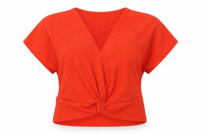 Zara Womens Orange Polyester Basic Blouse Size L V-Neck - Twist Detail