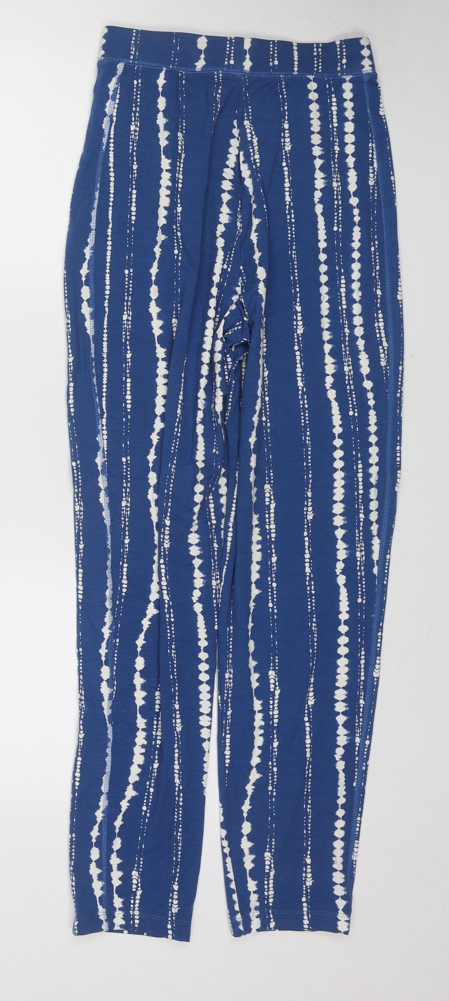 Marks and Spencer Womens Blue Geometric Viscose Trousers Size 6 L28 in Regular