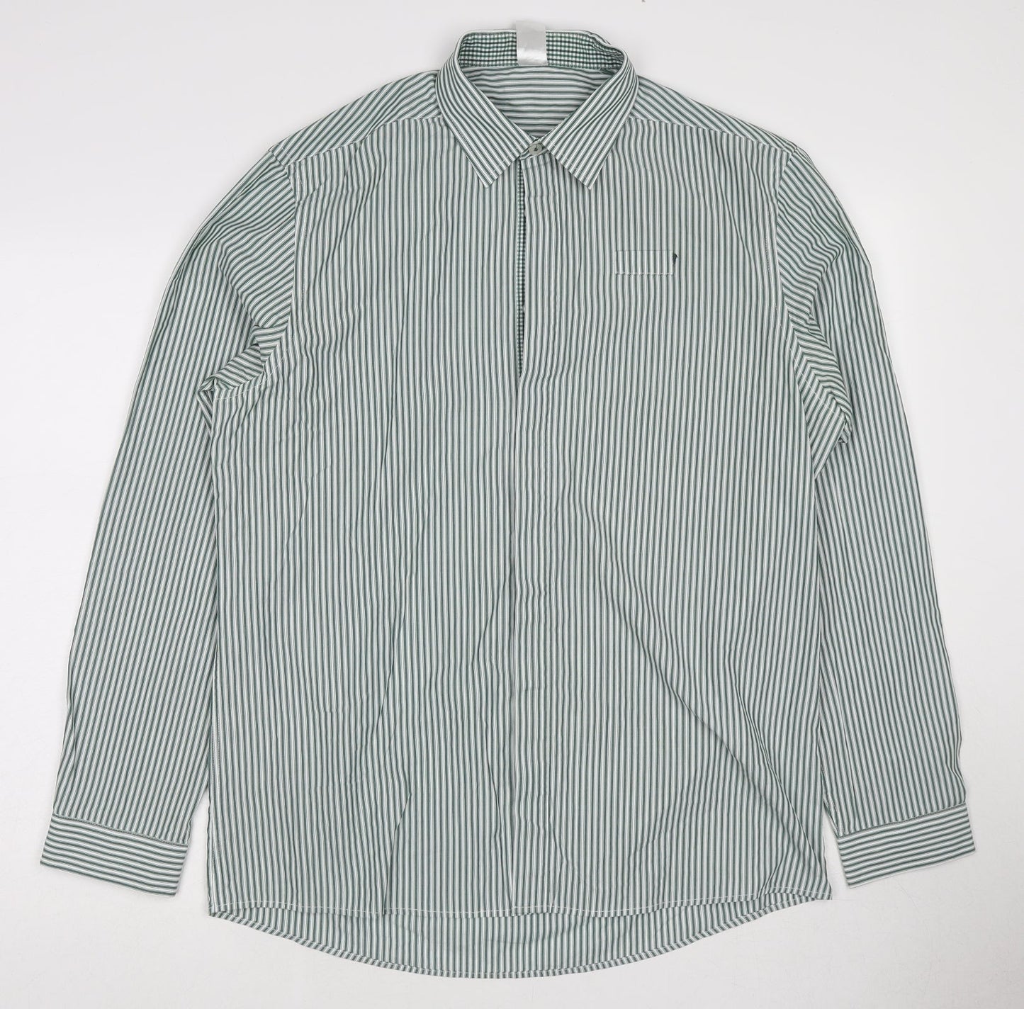 Dimensions Womens Green Striped Cotton Basic Button-Up Size 16 Collared