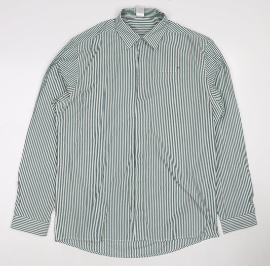 Dimensions Womens Green Striped Cotton Basic Button-Up Size 16 Collared