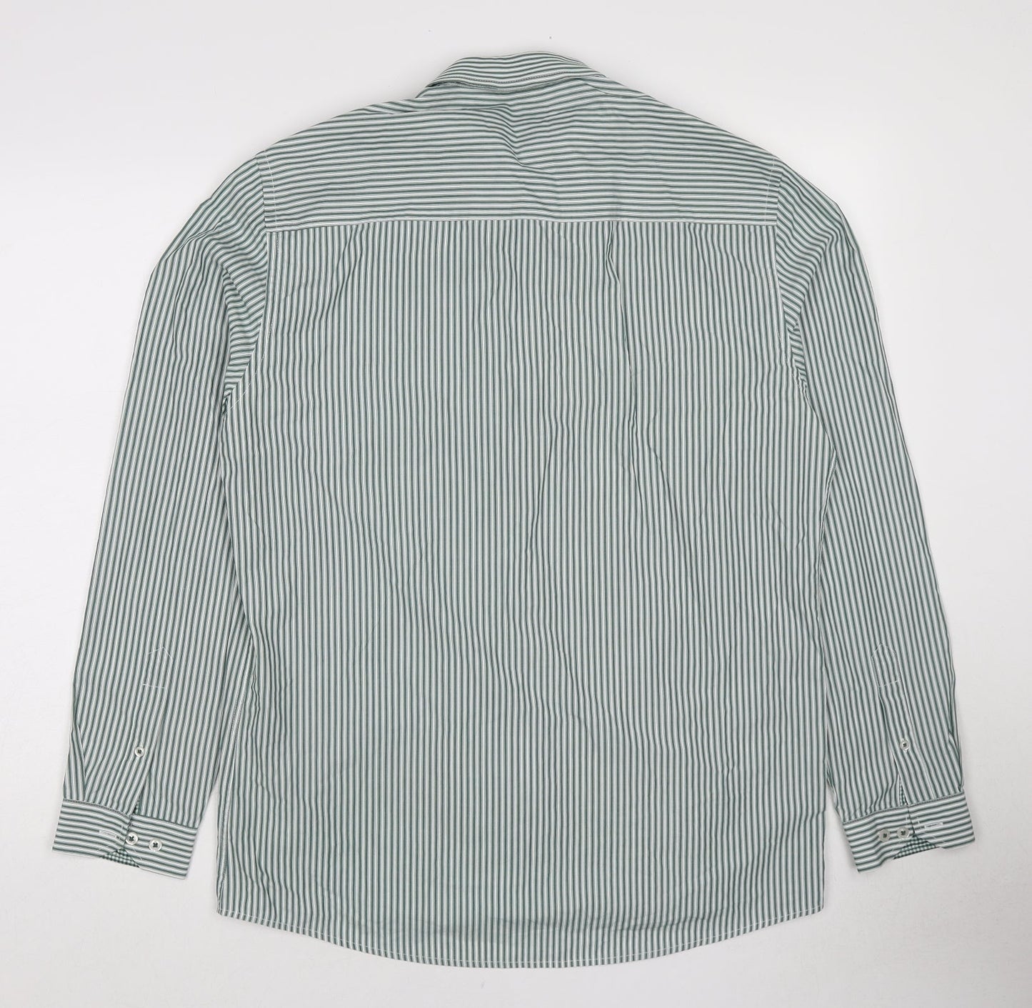 Dimensions Womens Green Striped Cotton Basic Button-Up Size 16 Collared