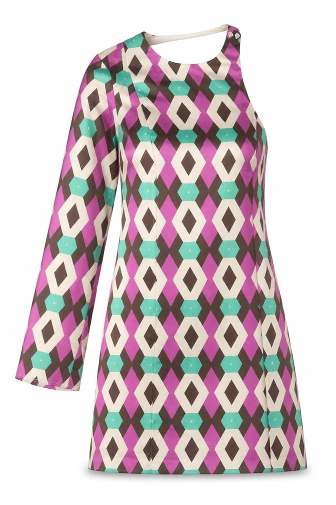 Zara Womens Multicoloured Geometric Polyester Mini Size S One Shoulder Zip