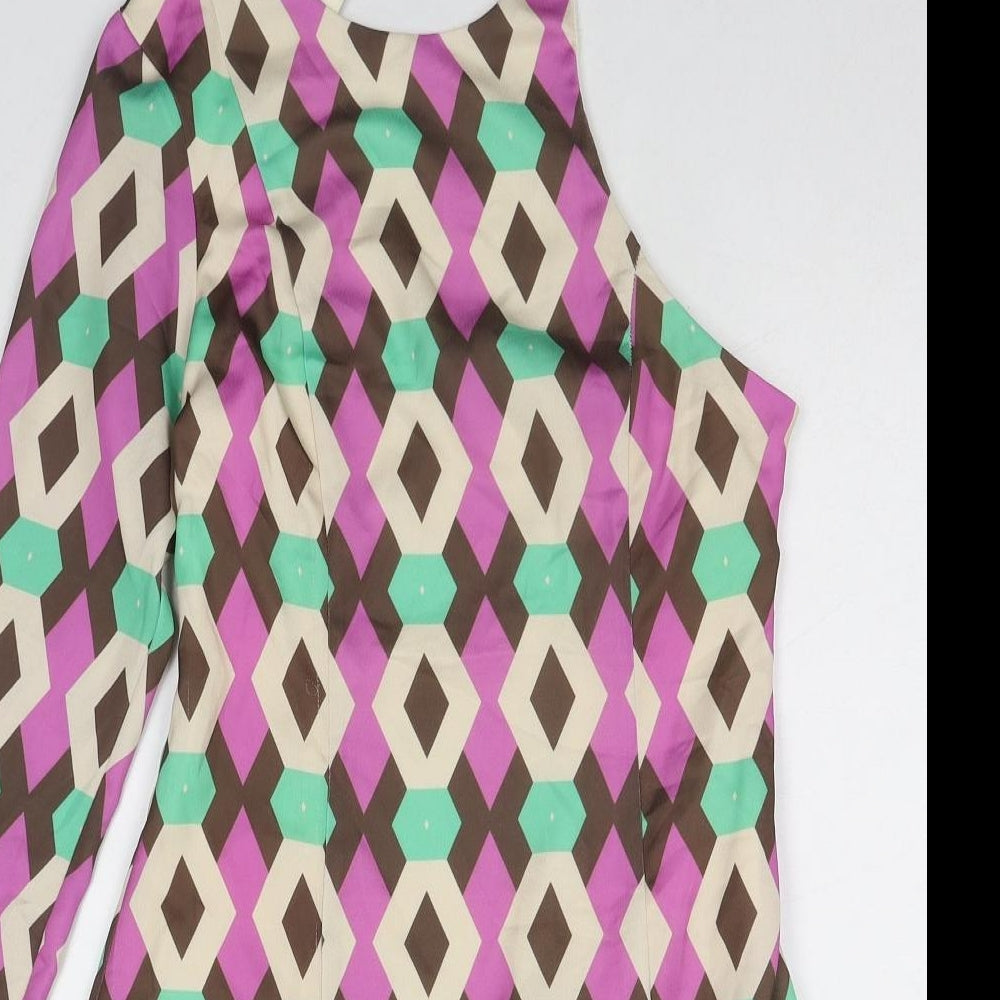 Zara Womens Multicoloured Geometric Polyester Mini Size S One Shoulder Zip