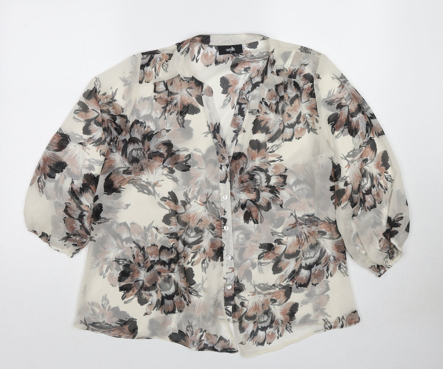 Wallis Womens Multicoloured Floral Polyester Basic Button-Up Size M V-Neck