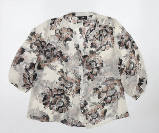 Wallis Womens Multicoloured Floral Polyester Basic Button-Up Size M V-Neck