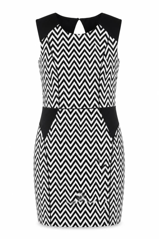 H&M Womens Multicoloured Geometric Polyester Shift Size 14 Round Neck Zip