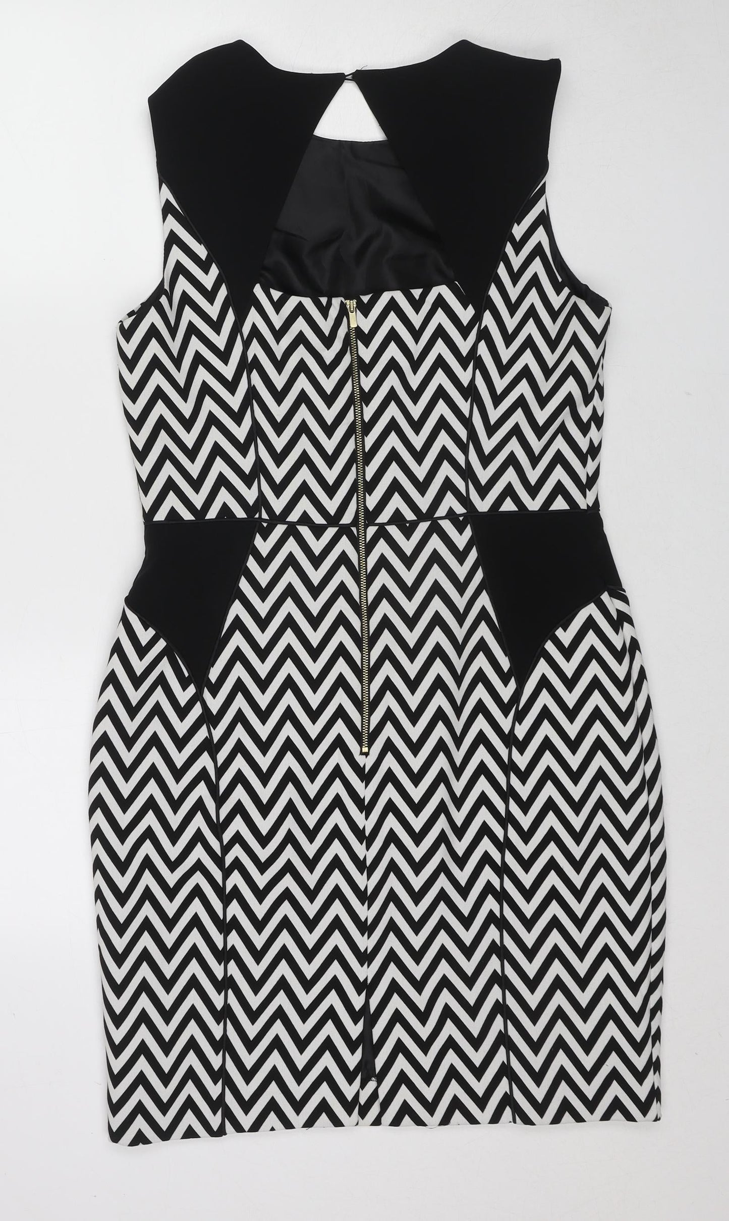 H&M Womens Multicoloured Geometric Polyester Shift Size 14 Round Neck Zip