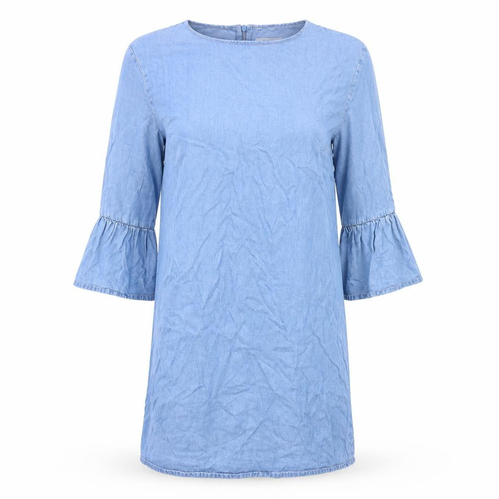 Zara Womens Blue Lyocell A-Line Size S Round Neck Zip