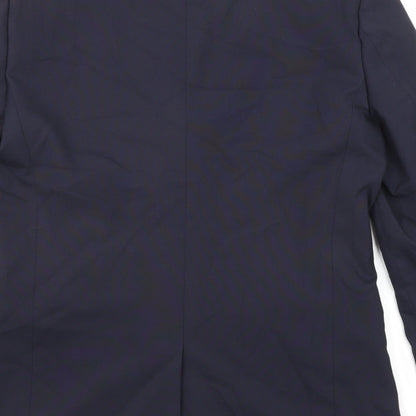 Brand and care label for ASOS men’s blue polyester jacket suit jacket, size 40, regular