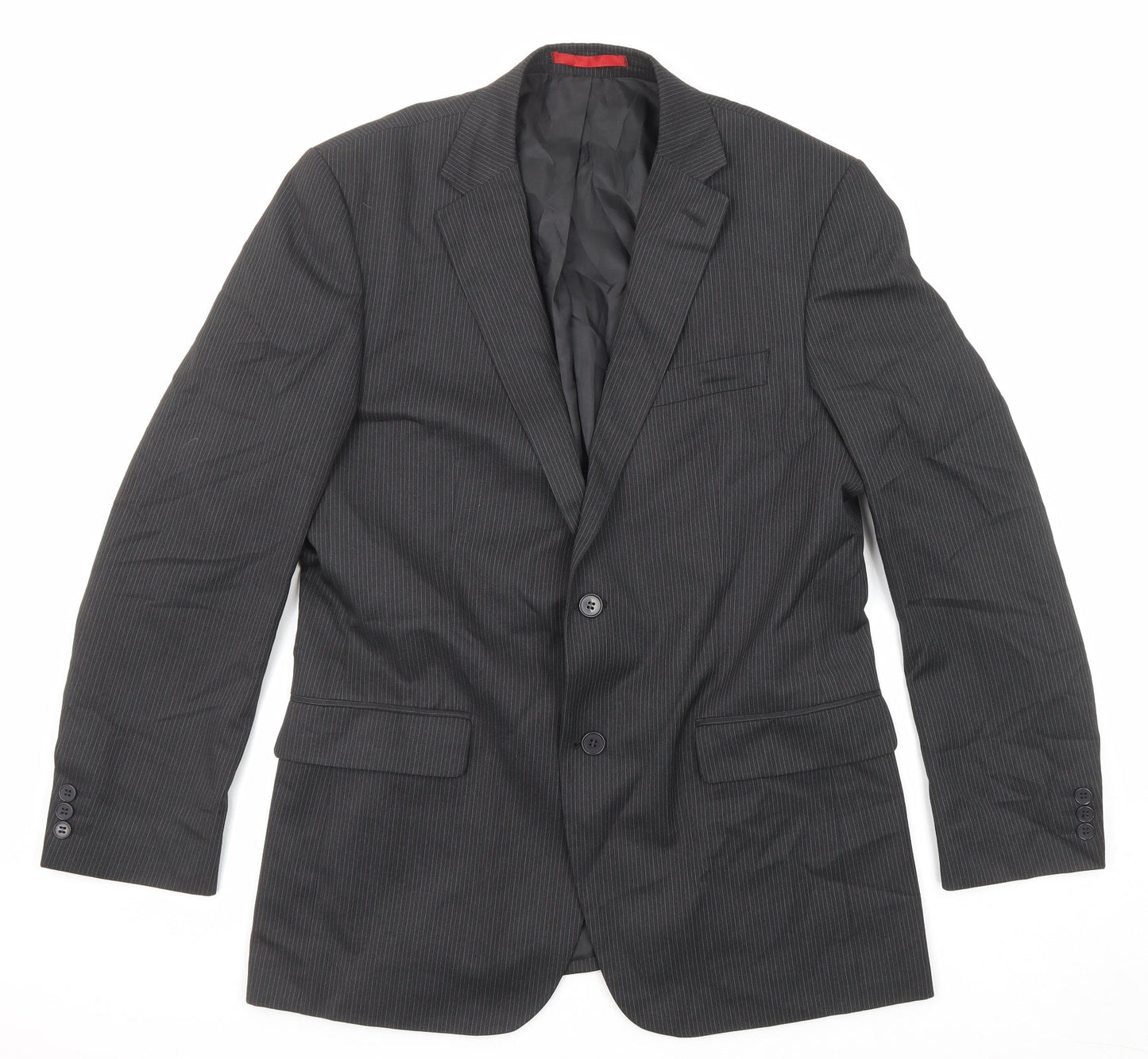 Burton Mens Black Striped Polyester Jacket Suit Jacket Size 40 Regular