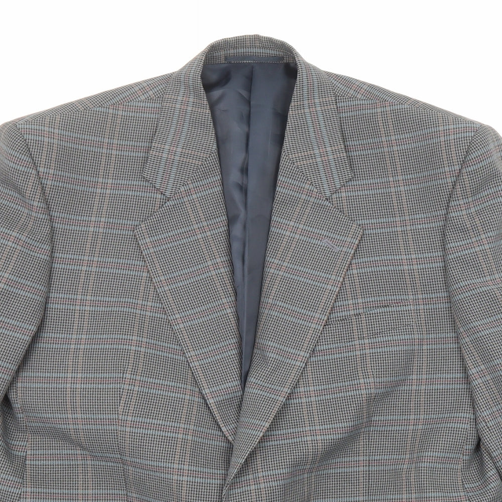 Berkertex Mens Grey Plaid Viscose Jacket Blazer Size 42 Regular