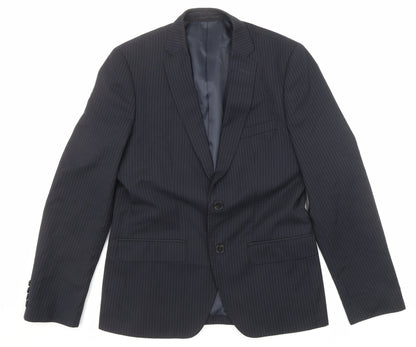 Additional front view of French Connection men’s black striped polyester jacket suit jacket, size 38, regular
