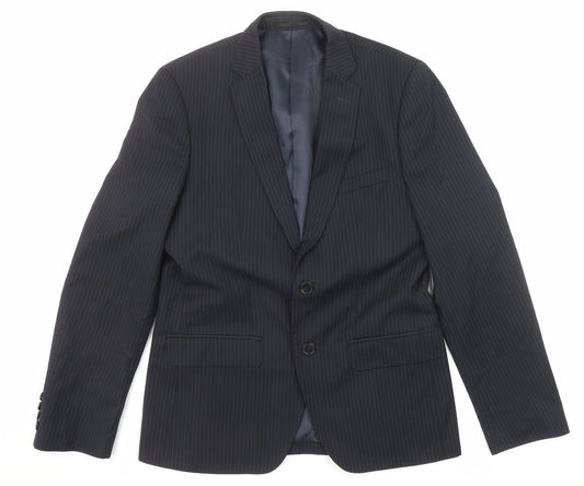 French Connection Mens Black Striped Polyester Jacket Suit Jacket Size 38 Regular