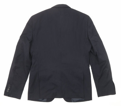 Back view of French Connection men’s black striped polyester jacket suit jacket, size 38, regular