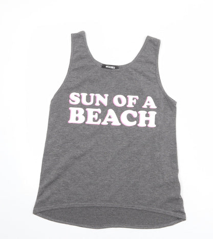 Additional front view of Missguided women’s grey viscose basic tank, size UK 6, round neck - sun of a beach