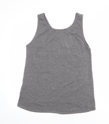 Back view of Missguided women’s grey viscose basic tank, size UK 6, round neck - sun of a beach