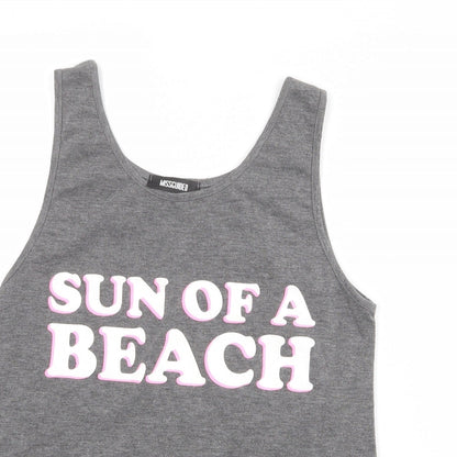 Close-up detail of Missguided women’s grey viscose basic tank, size UK 6, round neck - sun of a beach