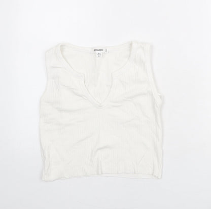 Additional front view of Missguided women’s white polyester cropped tank, size UK 12, v-neck