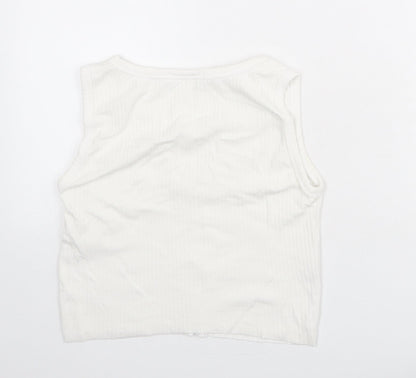 Back view of Missguided women’s white polyester cropped tank, size UK 12, v-neck