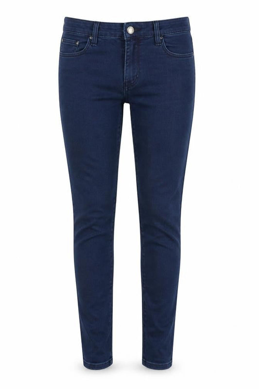 Front view of Denim & Co. women’s blue cotton skinny jeans, size UK 8, 30-inch leg regular button