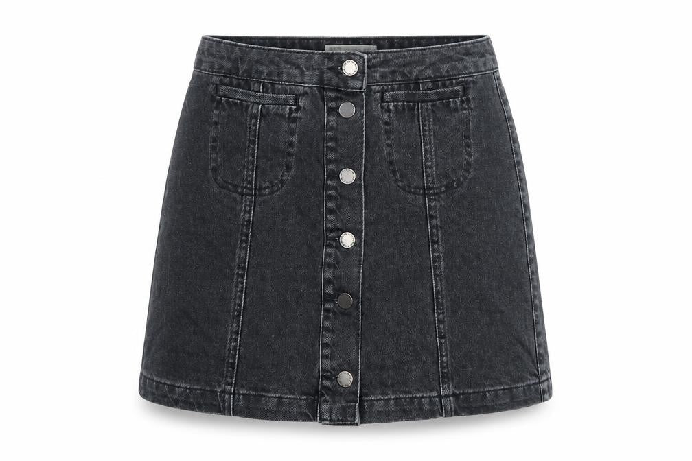 Topshop Womens Grey Cotton Mini Skirt Size 26 in Button
