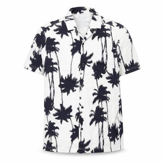 H&M Mens White Geometric Cotton Button-Up Size M Collared Button - Palm Tree Print