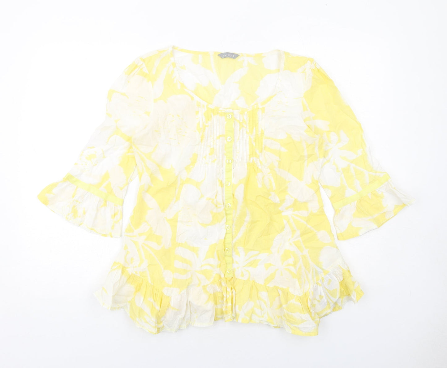 Per Una Womens Yellow Geometric Cotton Basic Button-Up Size 10 Boat Neck