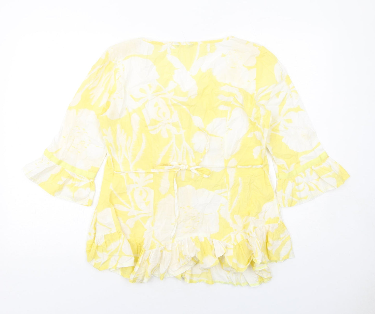 Per Una Womens Yellow Geometric Cotton Basic Button-Up Size 10 Boat Neck