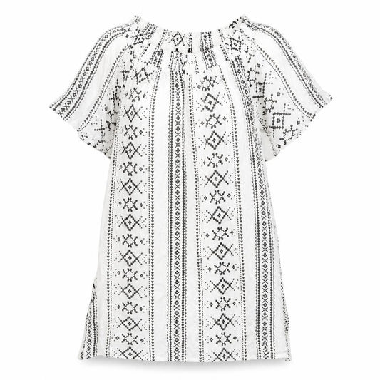 New Look Womens White Geometric Viscose A-Line Size S Boat Neck Pullover