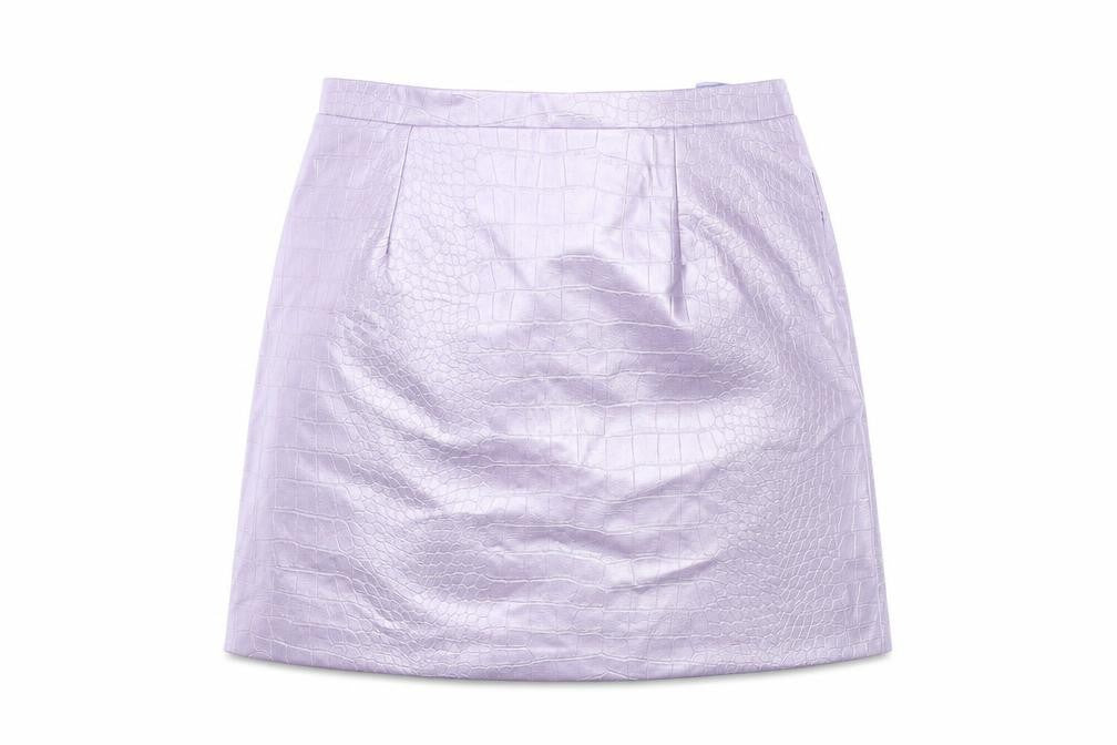 River Island Womens Purple Animal Print Polyester A-Line Skirt Size 8 Zip - Croc texture