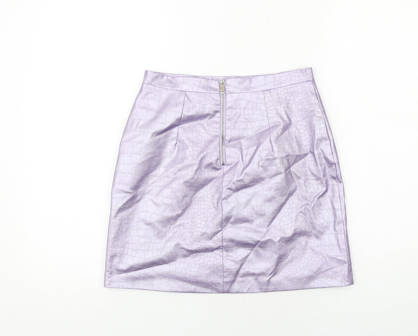 River Island Womens Purple Animal Print Polyester A-Line Skirt Size 8 Zip - Croc texture