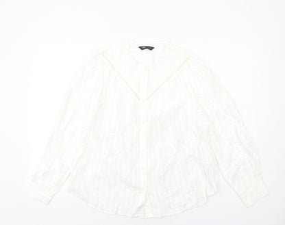 Marks & Spencer Womens White Cotton Basic Button-Up Size 8 Round Neck