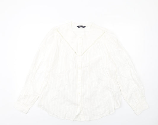 Marks and Spencer Womens White Cotton Basic Button-Up Size 8 Round Neck