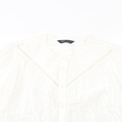Marks & Spencer Womens White Cotton Basic Button-Up Size 8 Round Neck
