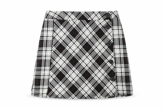 Cooperative Womens Black Plaid Viscose Mini Skirt Size S Button