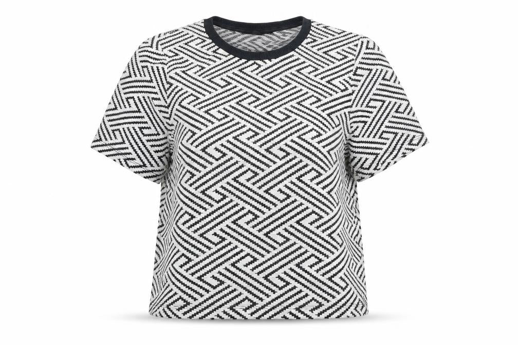 Topshop Womens White Geometric Cotton Basic T-Shirt Size 4 Round Neck