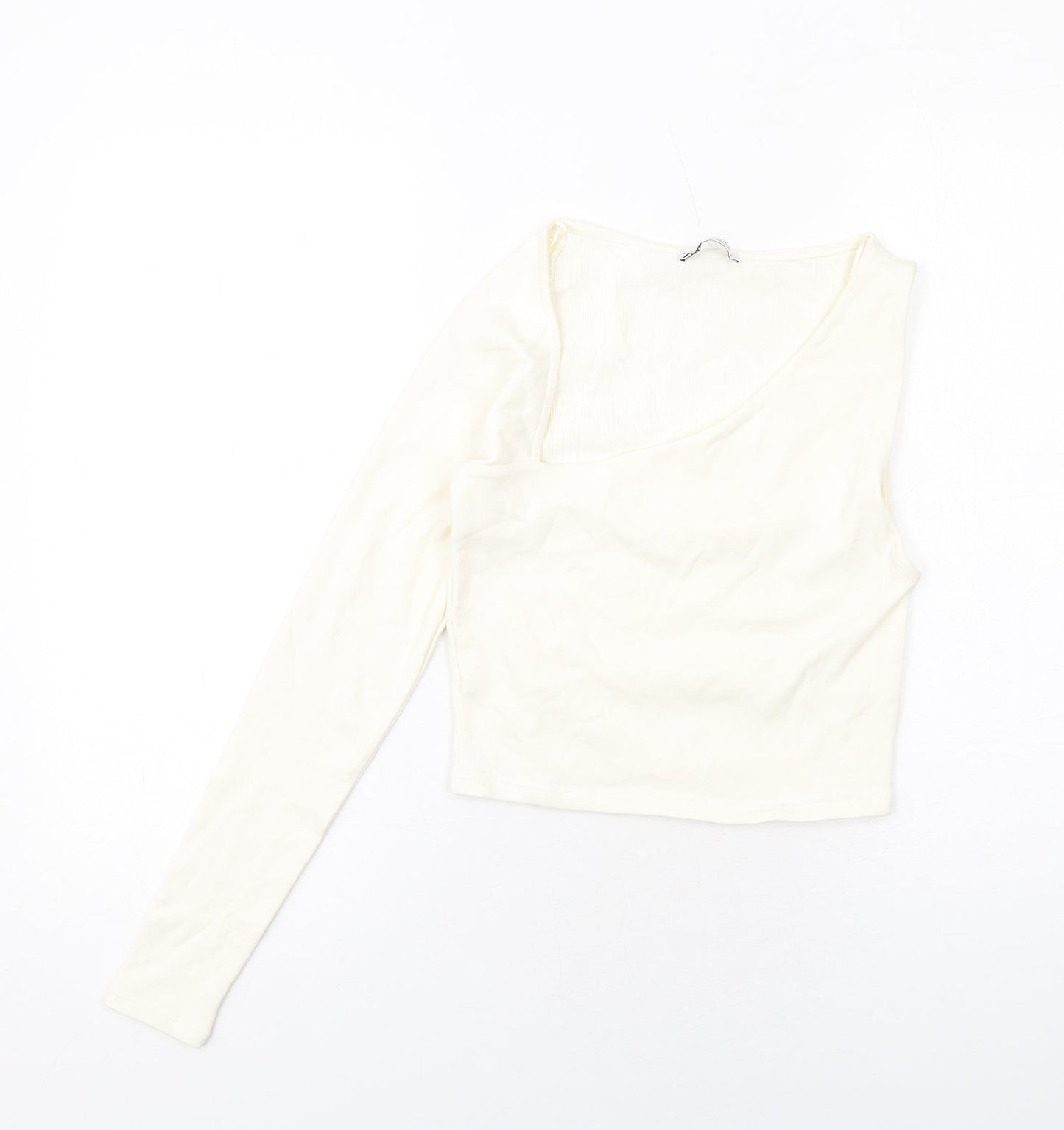 Zara Womens Ivory Cotton Basic Tank Size L V-Neck - Asymmetric Neckline
