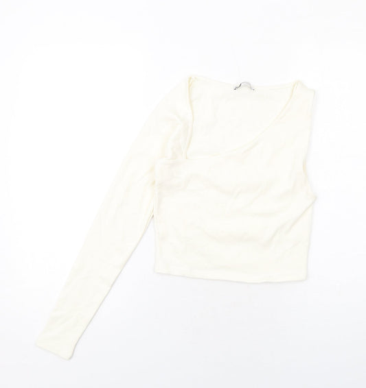 Zara Womens Ivory Cotton Basic Tank Size L V-Neck - Asymmetric Neckline