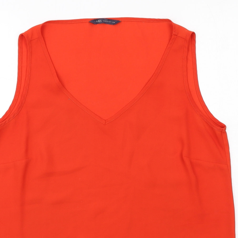 Marks and Spencer Womens Orange Polyester Basic Tank Size 12 V-Neck