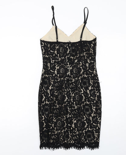 AX Paris Womens Black Polyester Shift Size 10 V-Neck Zip