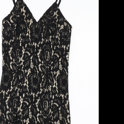 AX Paris Womens Black Polyester Shift Size 10 V-Neck Zip