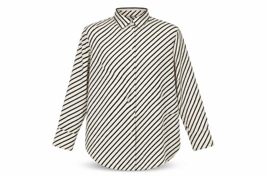 H&M Womens Ivory Striped Polyester Basic Button-Up Size L Collared
