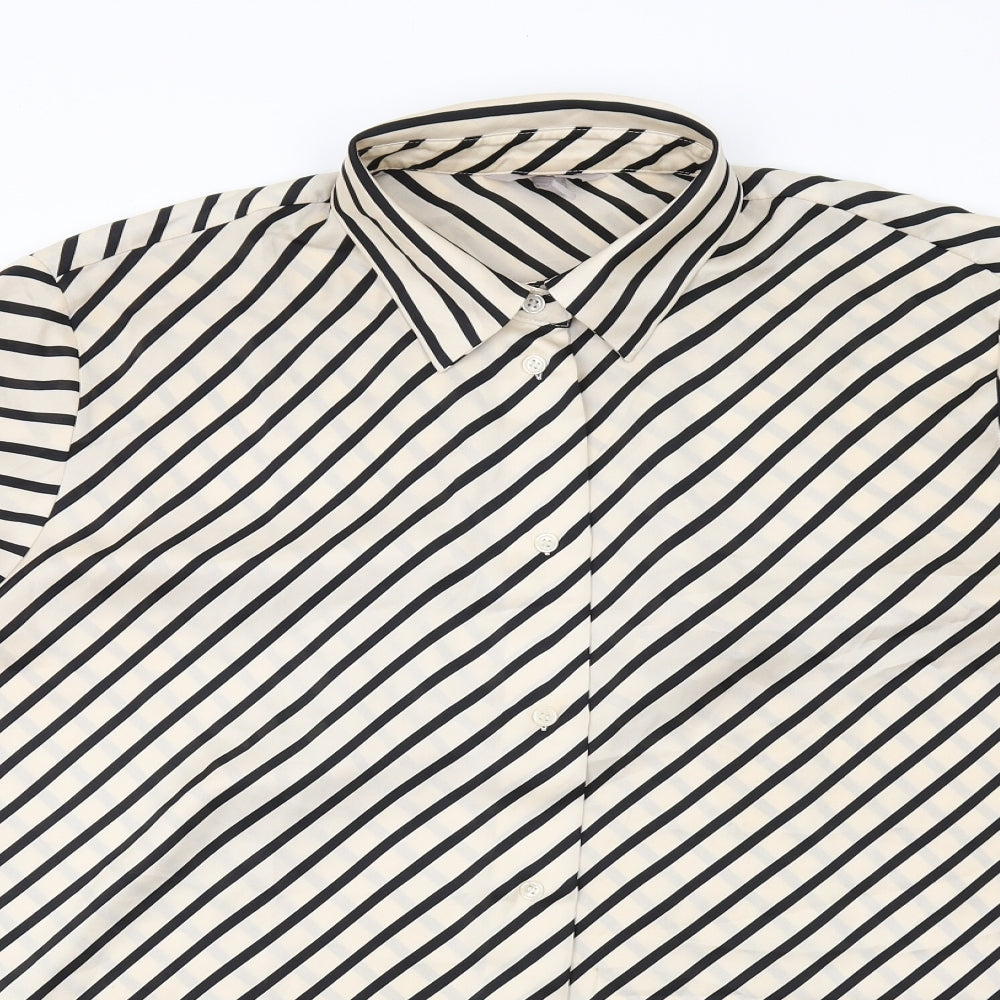 H&M Womens Ivory Striped Polyester Basic Button-Up Size L Collared