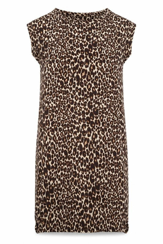 Next Womens Beige Animal Print Viscose T-Shirt Dress Size 8 Round Neck Pullover - Leopard Print