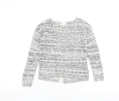 Marks & Spencer Girls Grey Round Neck Geometric Cotton Pullover Jumper Size 5-6 Years Pullover