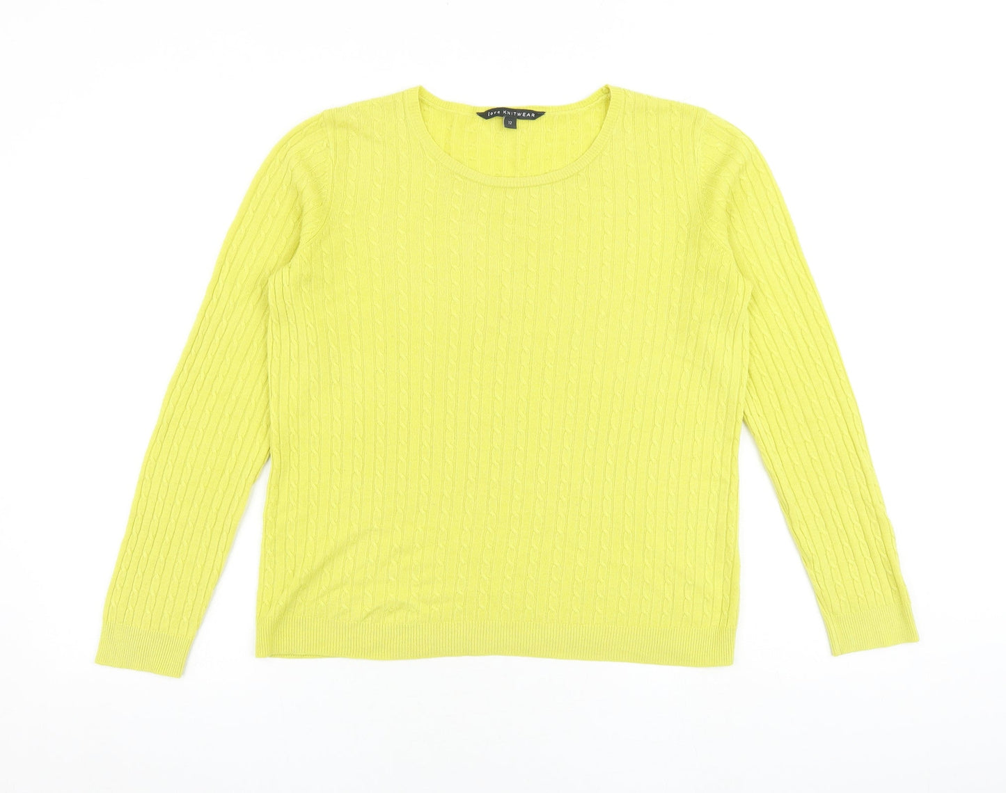 Bonmarché Womens Yellow Round Neck Acrylic Pullover Jumper Size 12