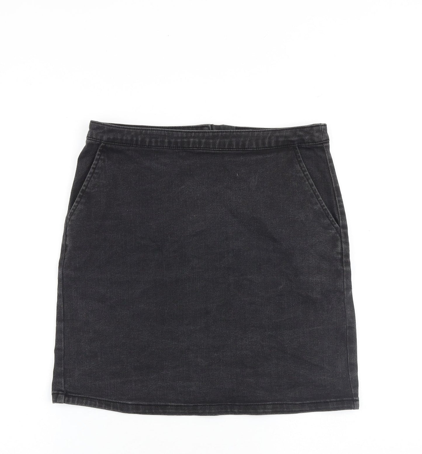 Warehouse Womens Grey Cotton A-Line Skirt Size 12 Zip